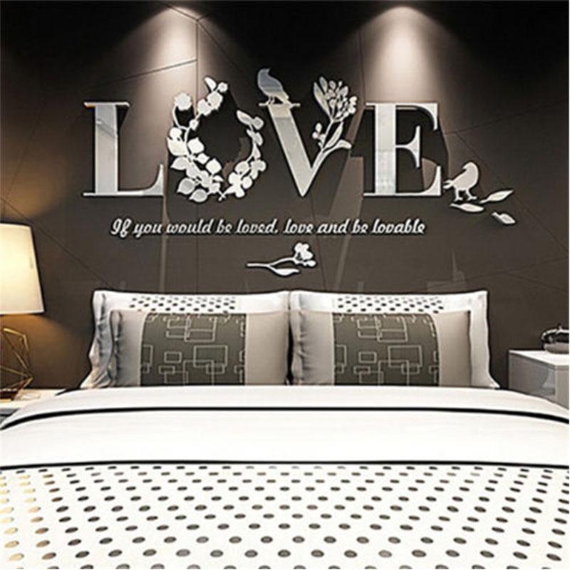 

3d Decor Home Mirror Love Wall Stickers Quote Flower Acrylic Decal Home Art Diy білий