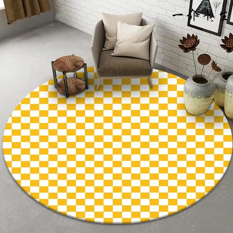 Checkerboard Plaid Round Carpet Geometric Floor Mat for Bedside Dorm Closet Dining Room Decor Soft Non-Slip Area Rugs Doormat