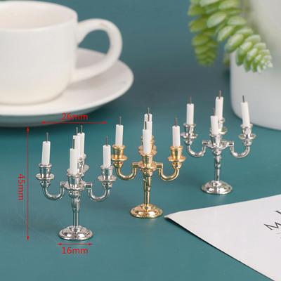 1Pair 1:12 Dollhouse Mini Table Candle Candlestick Christmas Scene Home Ornament