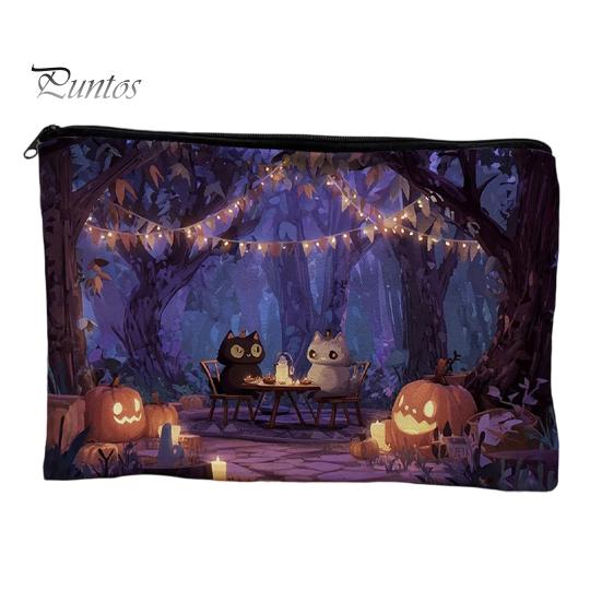 Witch Pumpkin Pattern Bag Storage Bag, with Smooth Zipper, Thickened Polyester Large Capacity Zipper Cosmetic Halloween Printed Pouch