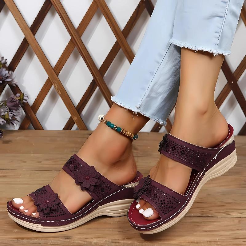 2026 Plus Size Women's Shoes Summer Retro Roman Sandals Women Pu Casual Flower Wedge Sandals Slippers Women Platform Slippers