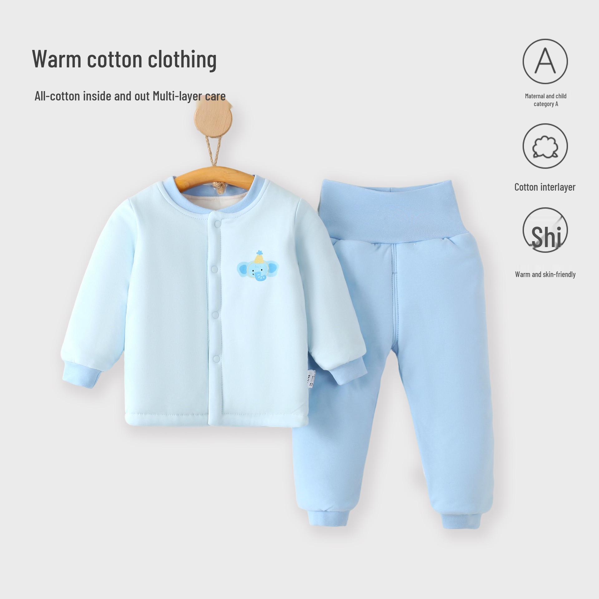 

200g Handmade Cotton High-Waisted Two-Piece Set for Infants & Toddlers – Autumn/Winter Outdoor Outfit for Boys & Girls Size 110