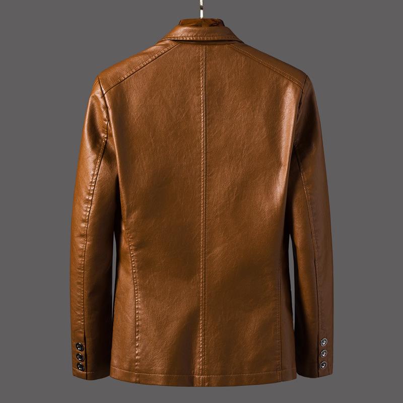 Men's Leather Jacket Korean Style Casual Suit Jacket Men's Spring and Autumn Green Suit PU Leather Slim Motorcycle Jacket