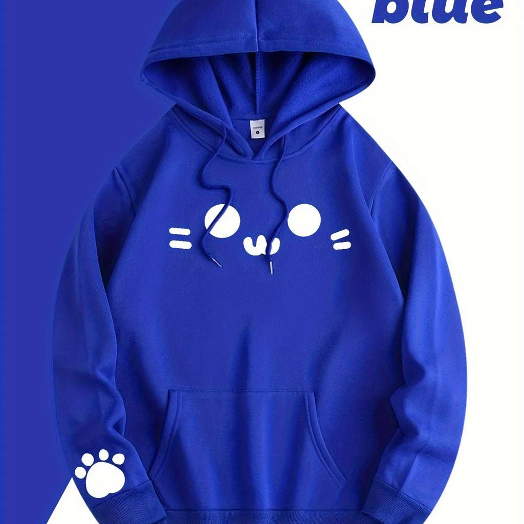 2025 kusů pánských módních mikin s kapucí, s roztomilými potisky spící kočky, z měkkého polyesterového materiálu, přední kapsa s kang