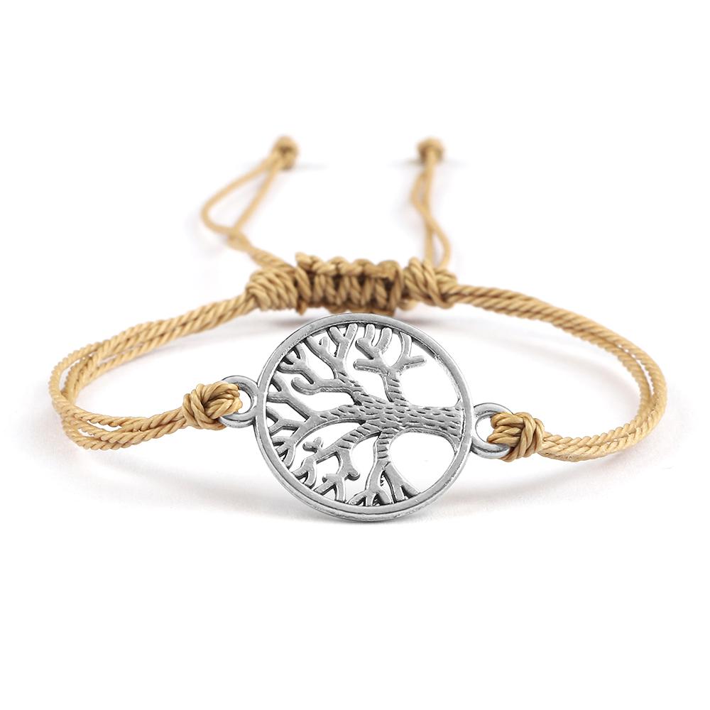 26Colors Wax Thread Braided Bracelets Charm Silver- Tree of Life String Bracelet Adjustable Bangles Friendship Gift Jewelry