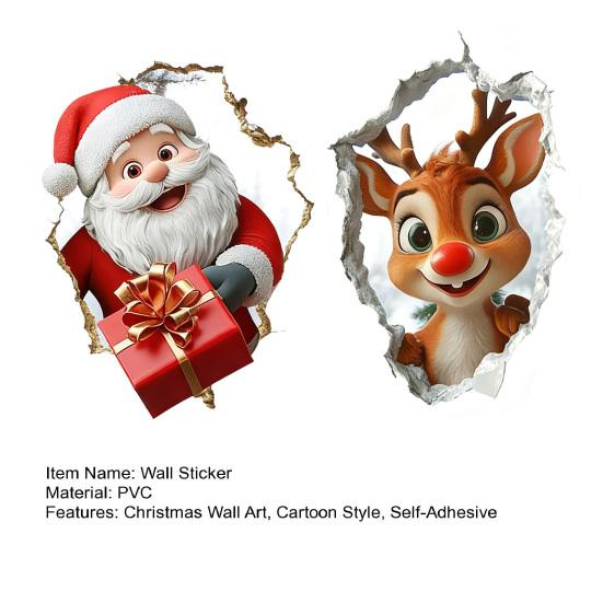 Juleveggklistremerke Realistisk Selvklebende Julenisse Veggdekorasjon 3D Visuell Effekt Tegneserie Elg Klistremerke for Vegger Hjem Stue Lekerom Dekor