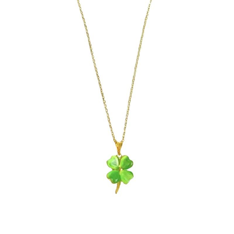 Rotatable Green Four-Leaf Clover Necklace Women'S Light Luxury Simple Versatile Opal Love Set