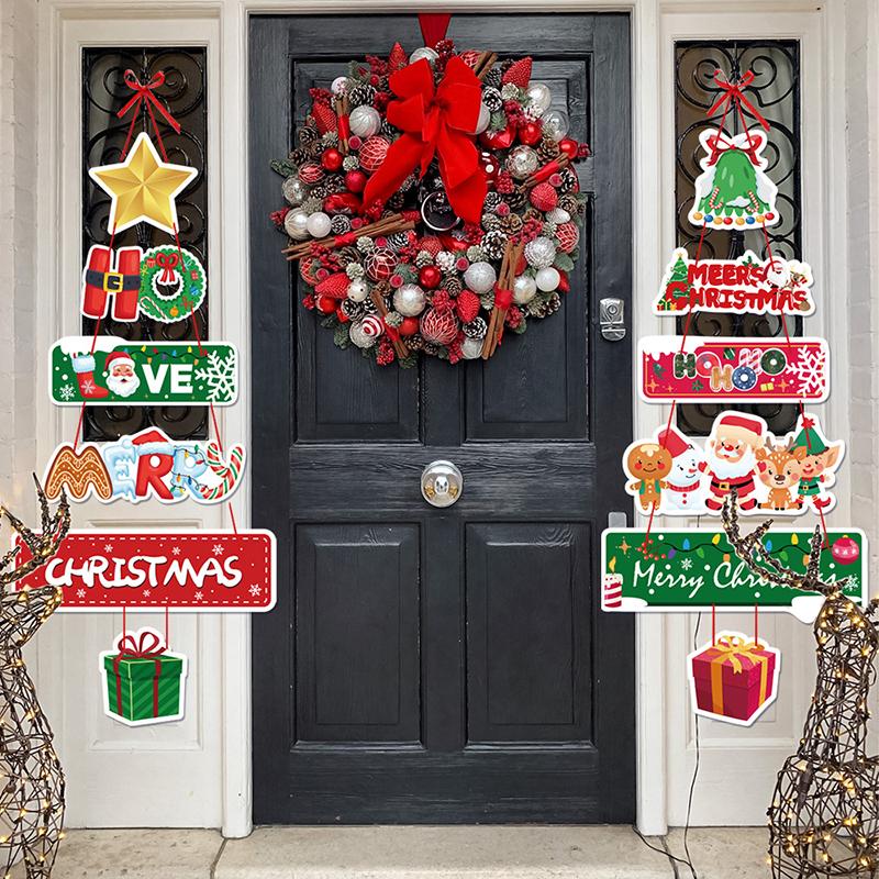 Christmas Porch Door Hanging Banner Christmas Paper Door Decorative Flags Xmas Welcome Sign For  Year Porch Door Banner