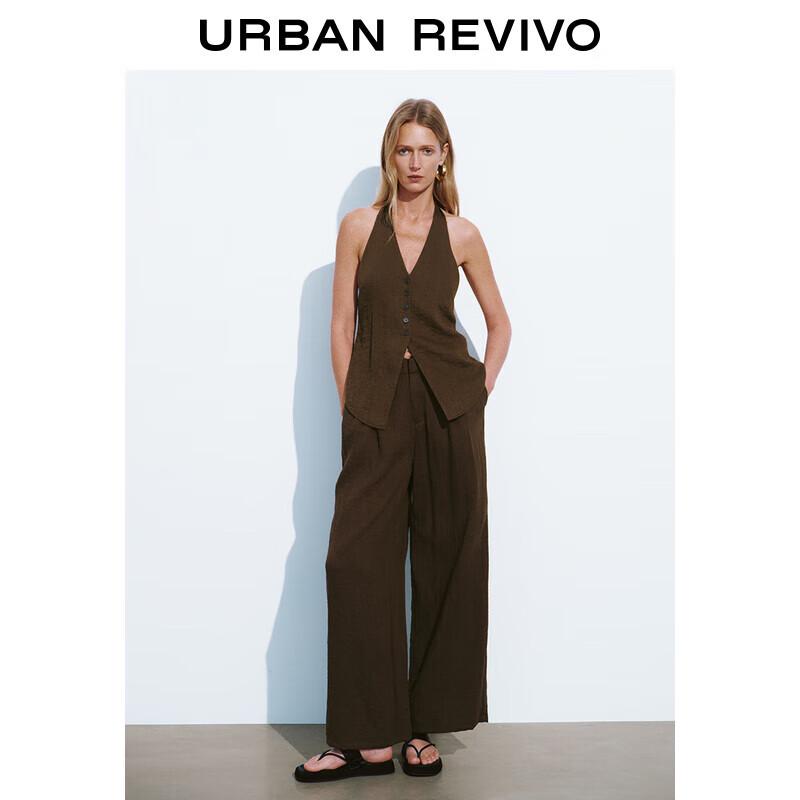 UR Women's Retro Casual Elastic Waist Wide Leg Pants