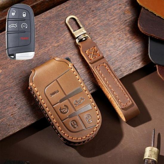 Leather Smart Remote Key Case Fob Cover For Jeep Cherokee Compass Grand Cherokee