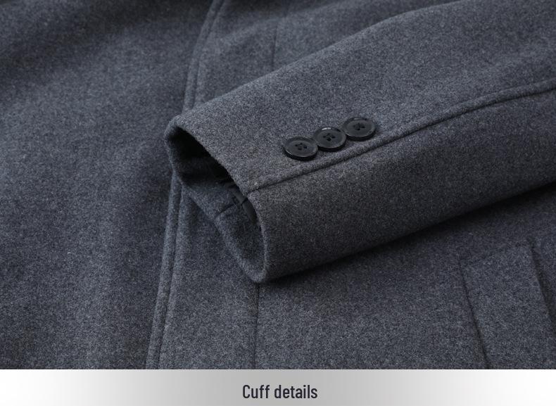 Men's Mid-Length Wool Lapel Winter Coat - Inner Lined, Middle-Aged Business Jacket 03