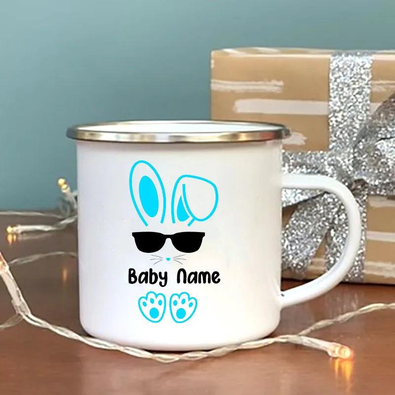 

Персонализированные пасхальные эмалевые чашки с кроликом, именные детские кружки, кофейные кружки, оригинальные чашки для завтрака, которые можно сублимировать, Cupshe Friends