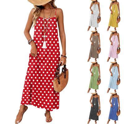 Damen ärmelloses Polka-Dot Maxikleid Sommer lässig langes Kleid mit verstellbaren Spaghettiträgern Leichtes Strandkleid für den Urlaub