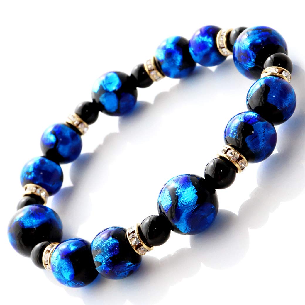 

[GOLD STONE] Firefly Glass Blue Bracelet, Okinawa Power Stone, Inner Diameter: Approx. 15cm