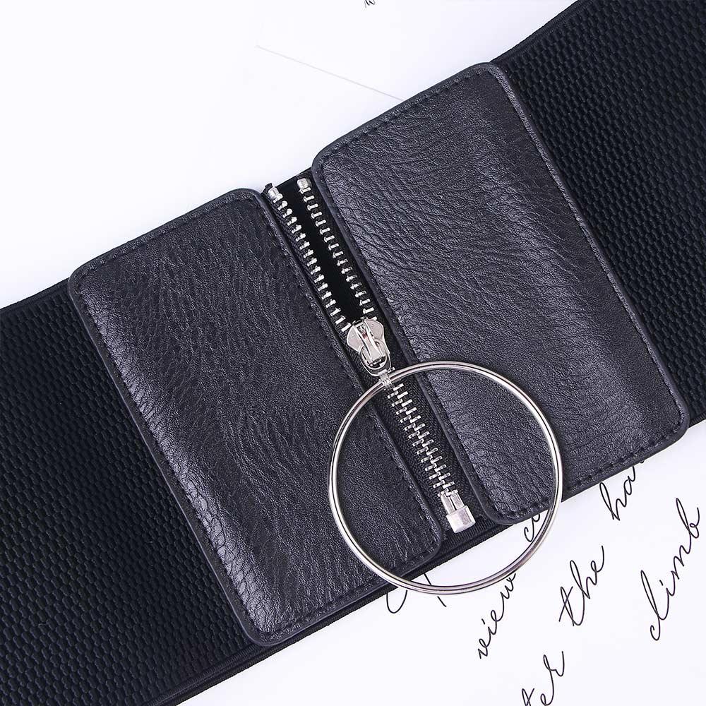 Body Waist Strap PU Leather Zipper Elastic Belt Female Waistband Cummerbunds Wide Waist Belt