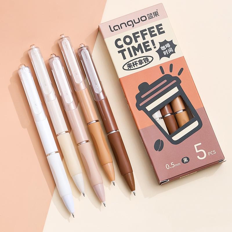 5pcs Coffee Time Gel Pens Set Milk Foam 0.5mm Ballpoint Black Color Gel Ink for Writing Office School