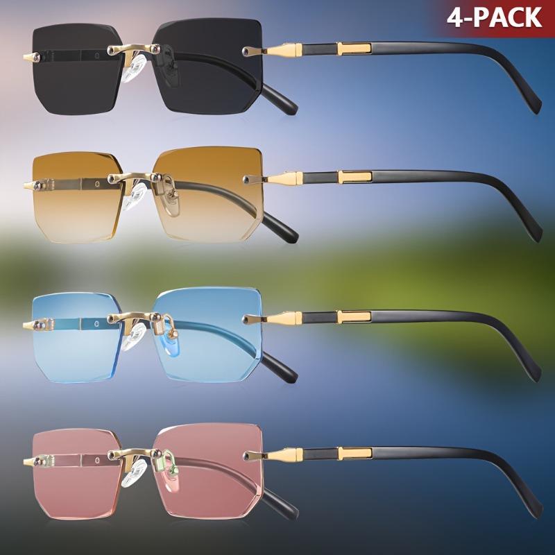 4pcs Square Sunglasses Unisex Frameless Sunglasses Retro Luxury Fashion Glasses