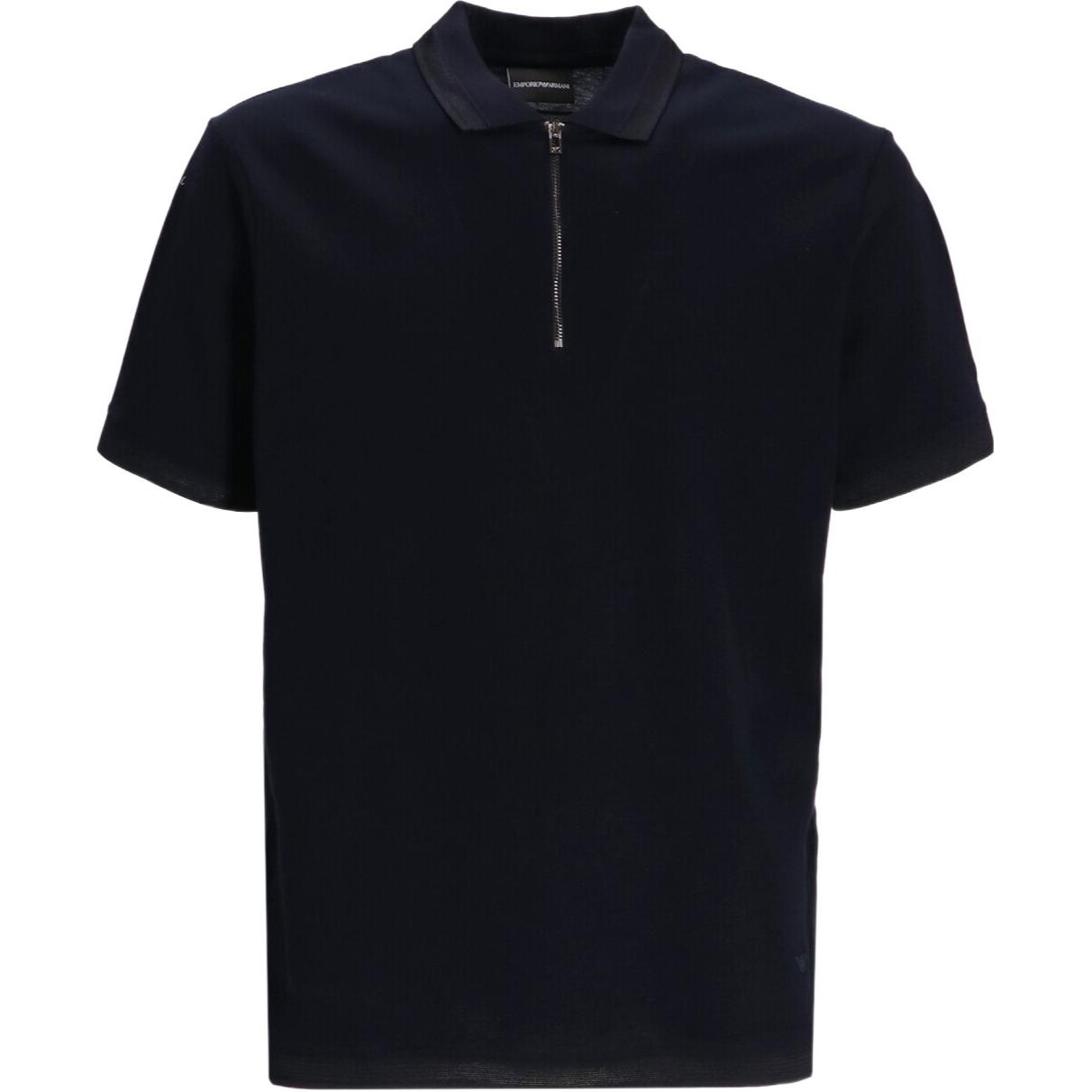 Emporio Armani Solid Color Polo Collar Straight Half-Zip Short Sleeve Polo Shirt Men tops Navy-Blue 3D1FE51JTKZ0920 S