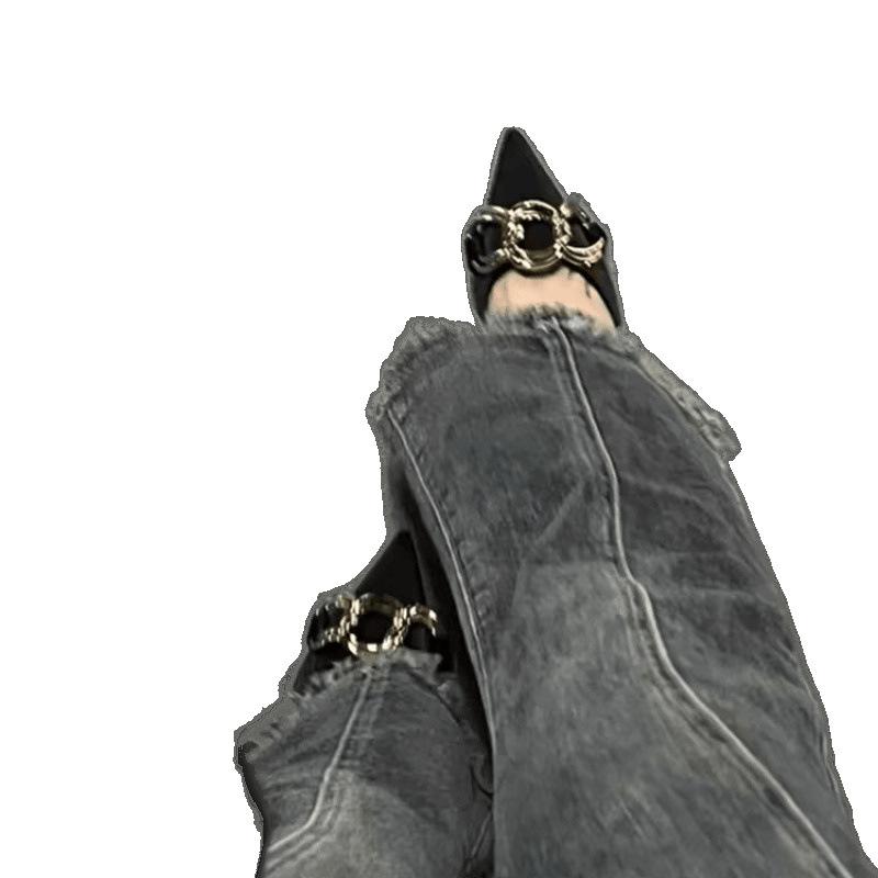 French high heels women's spring and autumn 2025 new pointed head shallow mouth design sense niche metal chain stiletto single shoes