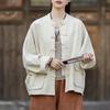 Johnature Women Vintage Shirts Tops Spring Chinese Style Solid Color Blouses Pockets Button Stand Shirts