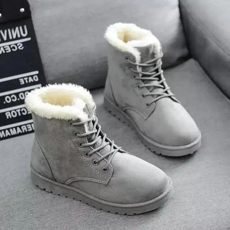 Women Boots  /Winter Student Snow Boot Short Tube Warm Lace-up Flat Heel Anti-cold Anti-slip Korean Style Cotton Ankle Boots