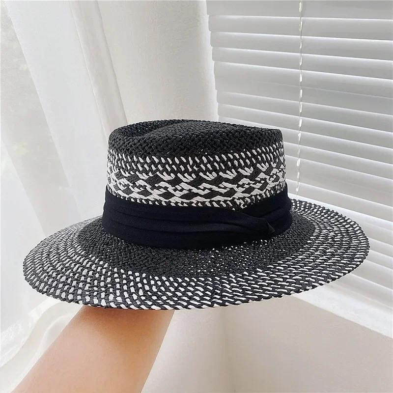 Summer Women's Straw Hat Ladies Luxury Fashion Sun Protection Beach Hat French Panama Bump Top Wide Brim Raff Cap