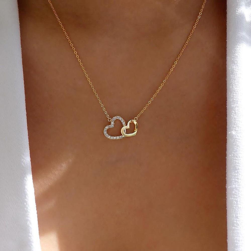 

Simple and versatile love necklace, romantic, Qixi, Valentine s Day gift, double heart pendant, high quality headwear