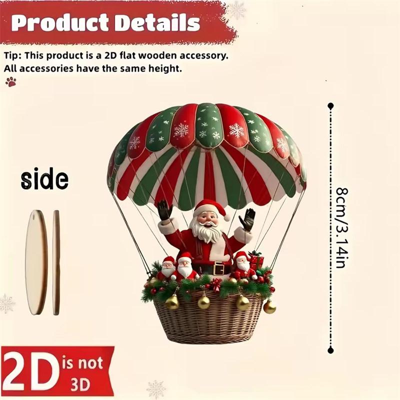 10Pcs Christmas Wooden Air Balloon Santa Claus 2D Flat Wooden Pendant Christmas Tree Decoration Perfect Holiday Gift Decor