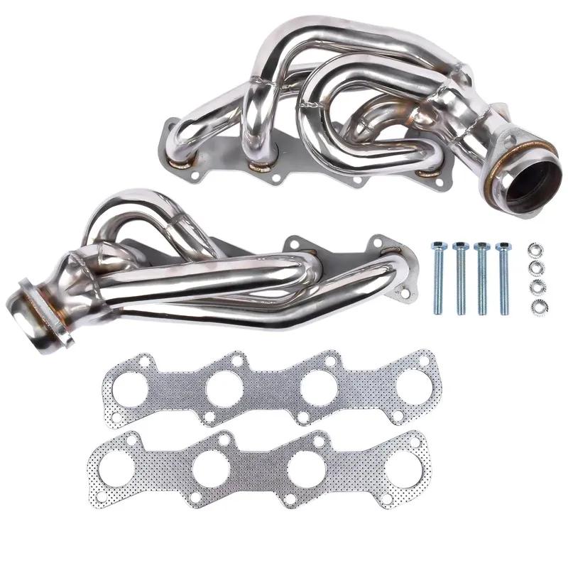 AP03 Shorty Manifold Header for Ford F150 F250 1997 1998 1999 2000 2001 2002 2003 5.4L V8 Engines Chrome Polished