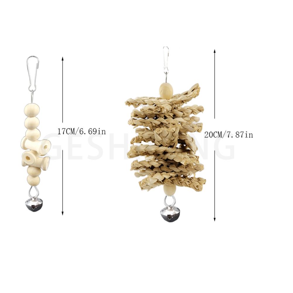 7Pcs African Grey Parrot Nature Wooden Chew Toy Hanging Rattan Ball Loofah Bird Toy for Birds Toys