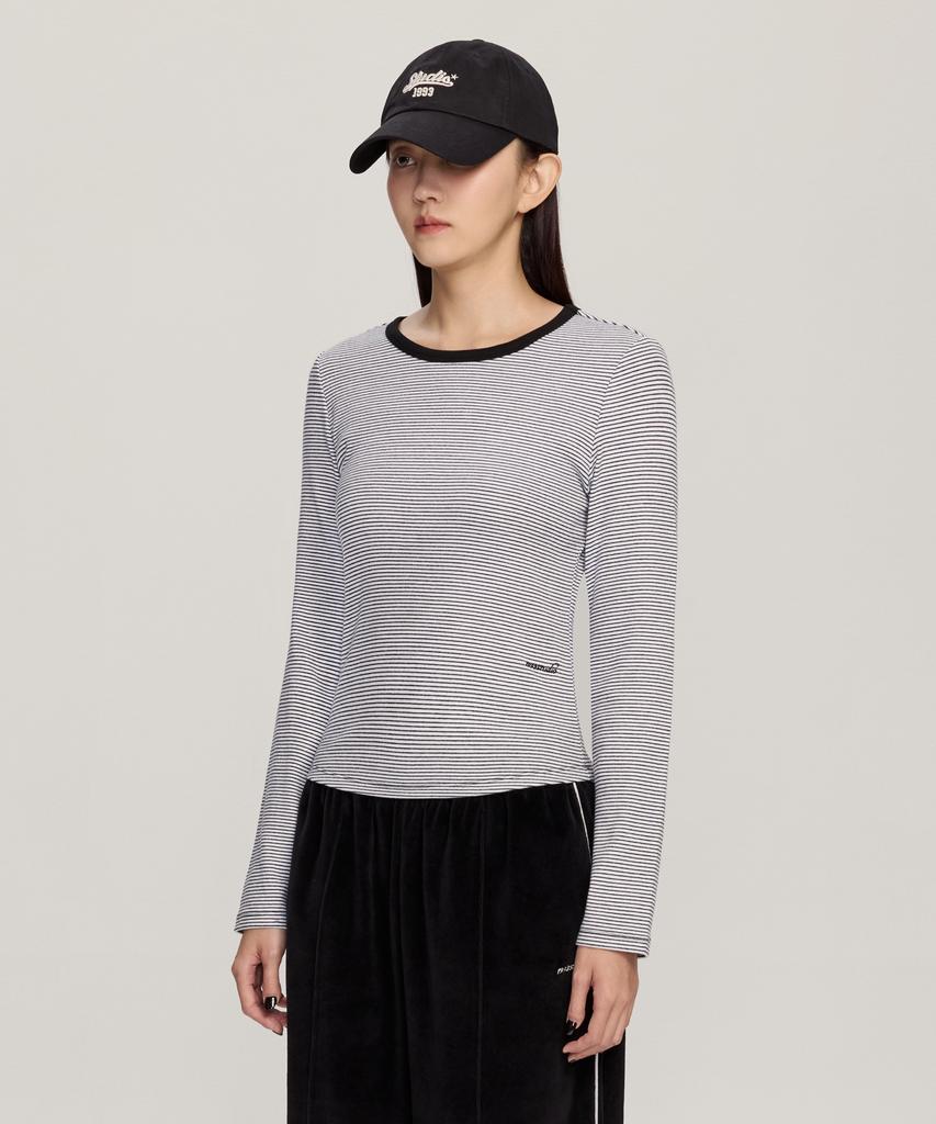 1993STUDIO W Striped Color Block Ribbed Long Sleeve_White