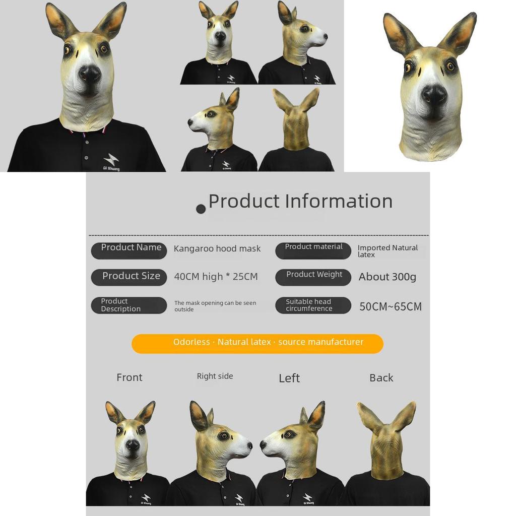 Bedårande känguruhuvmask gjord av mjuk latex idealisk för maskeradfester och festivaler