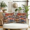 2pcs 2 Pack Rustic School of Fish Decorative Throw Pillow Covers,2D Flat Print Farmhouse Coastal Cushion Cases