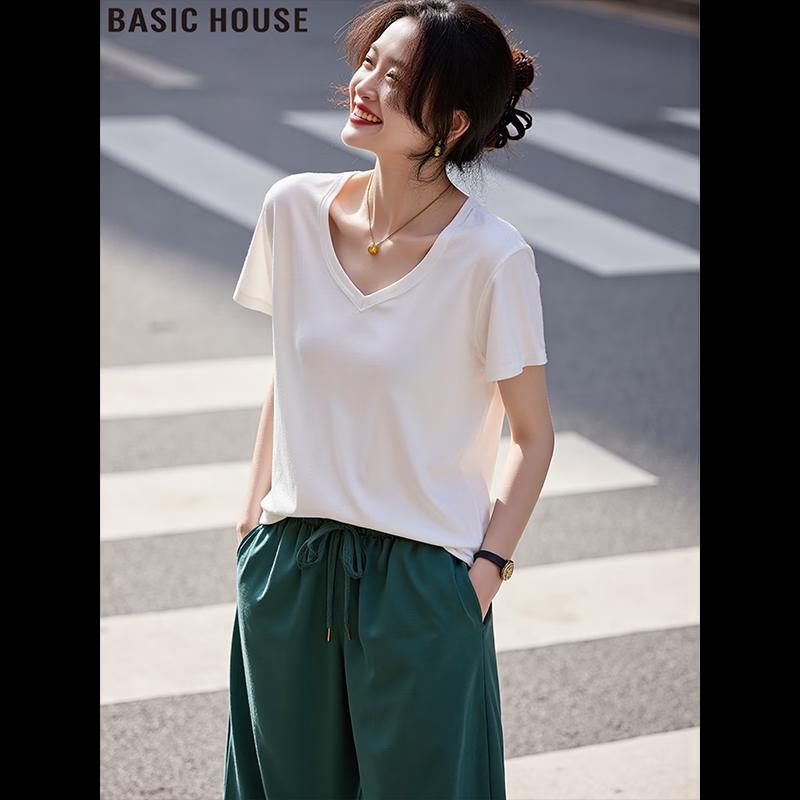 Basic House Women s Linen Blend V-Neck T-Shirt XL