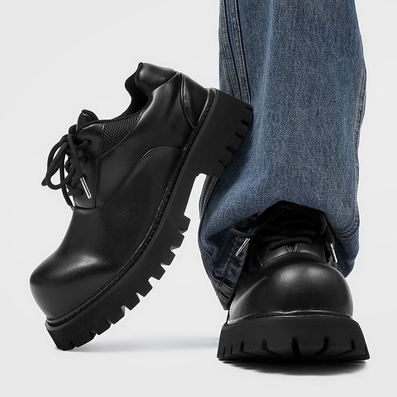 Men's Black derby leather shoes 38-46 Leisure luxury designer style Fashion party Outdoor thick soled height increasing shoes