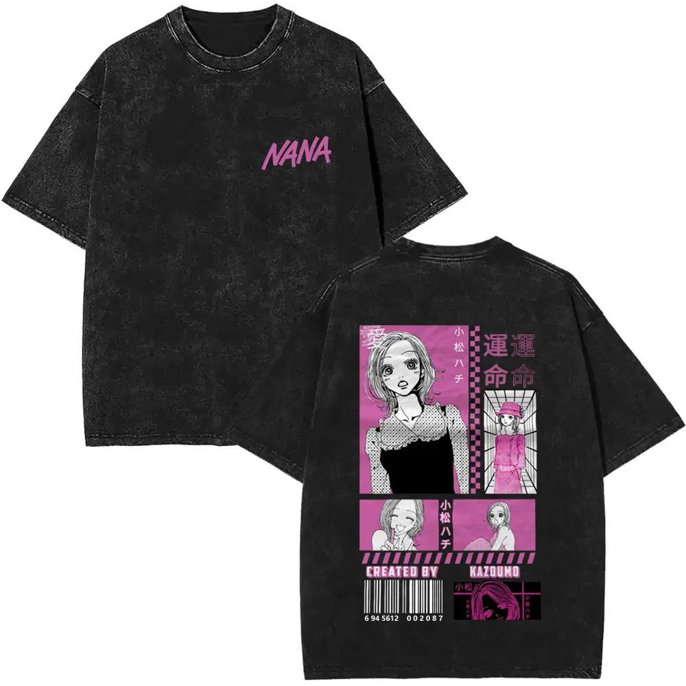 Anime Nana Osaki Vintage Washed T-shirts Grunge Black Stones Y2k Streetwear 90s Cartoon Oversized Short Sleeve T Shirt Unisex
