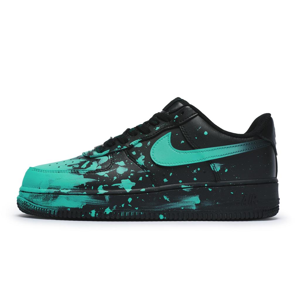 Nike Air Force 1 07 811 Manufacturing, Crazy Graffiti Blue, Special Shoe Box Low Top Skateboard Shoes Unisex Black Cyan CW2288-001(Team80-S-BOX)