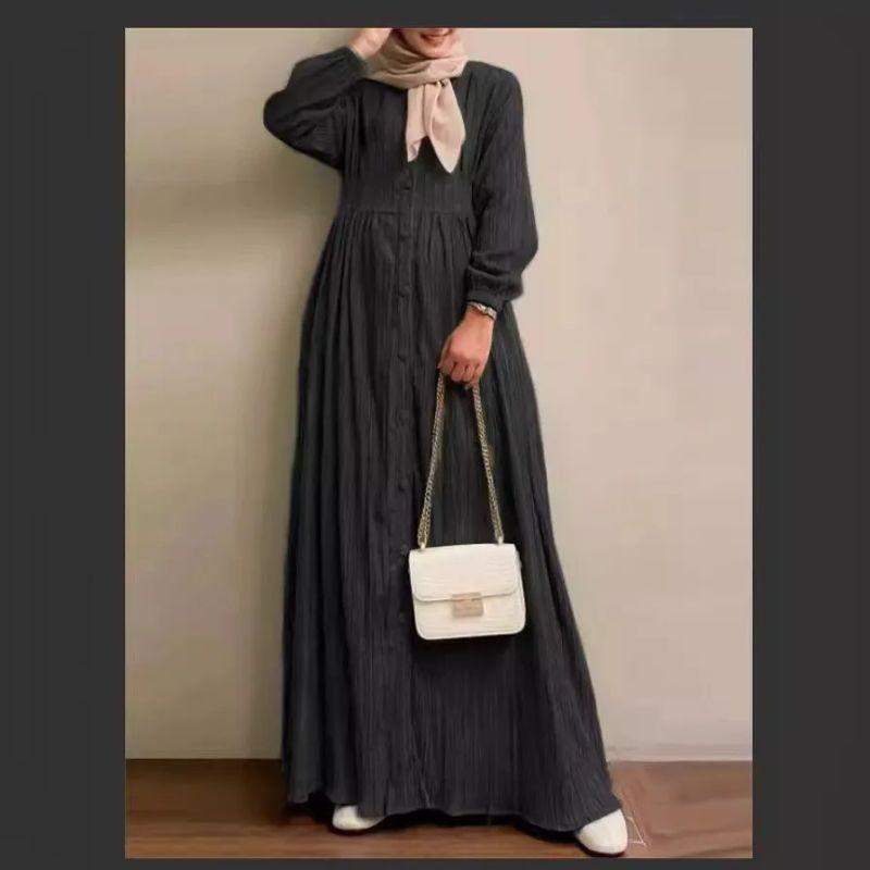 2024 Muslim Women clothes Retro Long sleeve Solid Robe Spring and Autumn New Elegant Casual Plus size Women clothes Dress