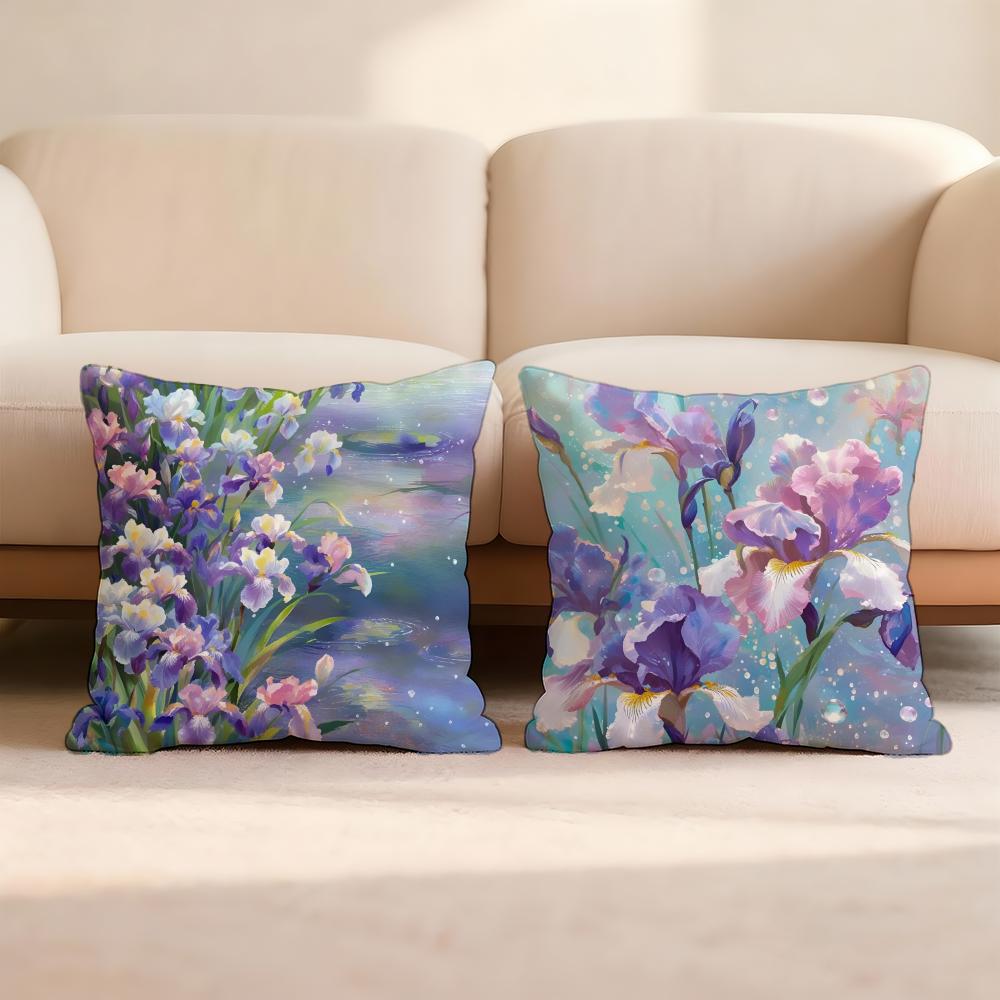 Iris Flower Cushion Cover Home & Car Multi-Scene Pillow Cover - Reversible, Soft & Durable for Daily Use
