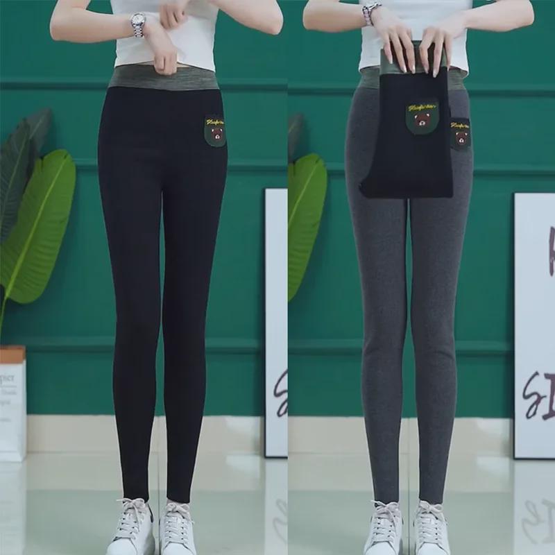 Women's Plus Velvet Lambskin Bear Leggings: Slim Fit, Hip-Lifting, Warm Cotton Pants for Autumn & Winter Outerwear in Large Sizes.