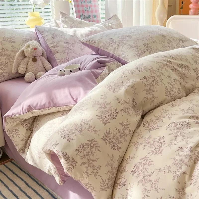 4pcs/set Plant Floral Print Set A Duvet Cover and Bed Sheet A Pair of Pillowcases Suitable for Bedroom Home Decor Bedding Sets