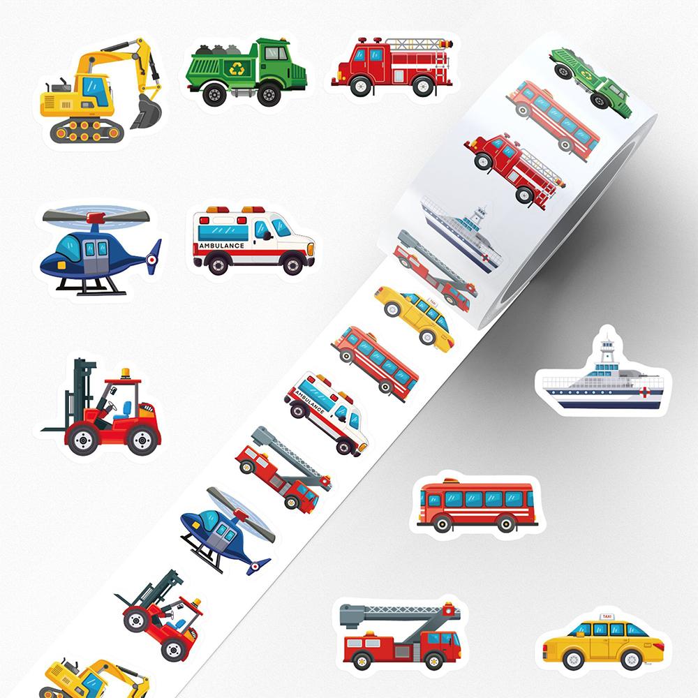 500pcs/Roll Transportation Vehicles Stickers Sealing Labels Airplanes Boats Fire Trucks Cartoon Decals Reward Decoration Sticker