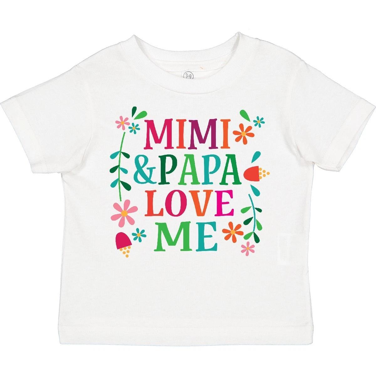Inktastic Mimi And Papa Love Me Toddler T-Shirt Cute Apparel Clothing Flowered 120