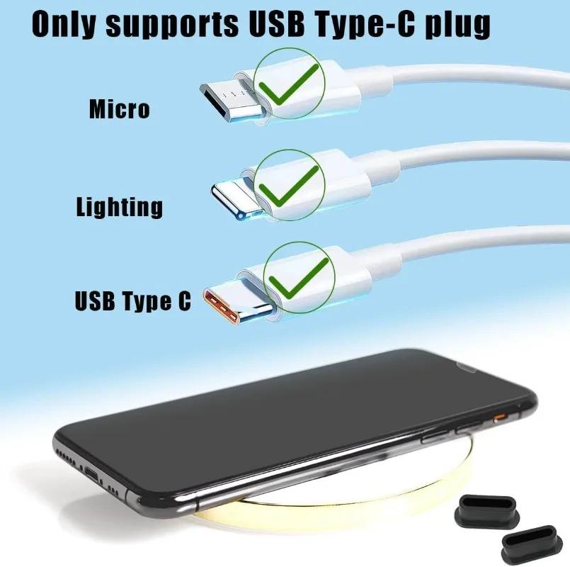 Type C & Lightning Silicone Dust Plugs, Anti-Dust Port Cap, Waterproof Cover for iPhone 15 Series Samsung Xiaomi Android