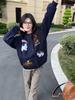 Women's Fun Cartoon Embroidery Chenille Cardigan Sweatshirt - Autumn Korean Lazy Style Loose BF Casual Baseball Jacket