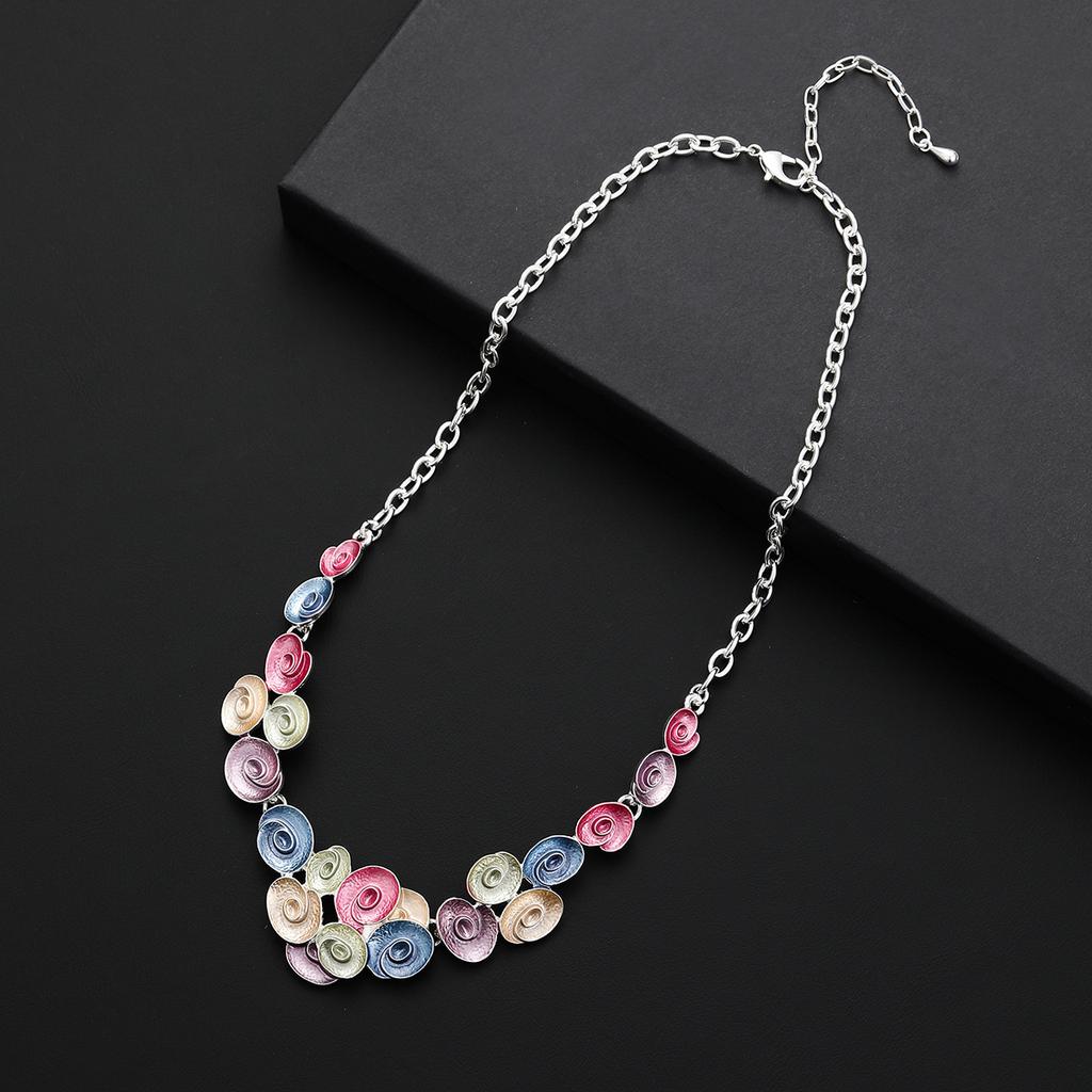 New pendant colored flower alloy necklace petal shape dripping oil women's versatile item