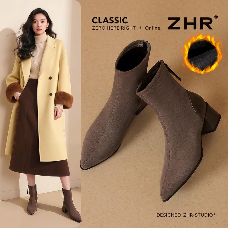 ZHR Women s Retro Slim-Fit Chunky Heel Ankle Boots BL652A 35