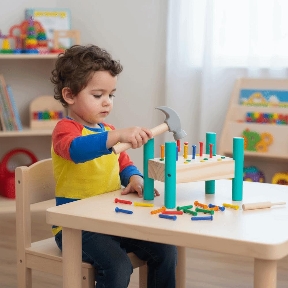 Montessori Knock Nails Tool Toy Wood Baby Hammer Hit Wooden Toys Children Strength Training