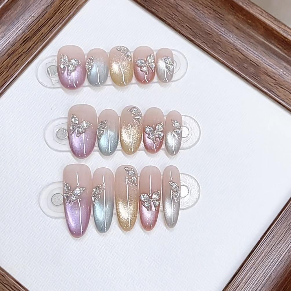 Hand-woven Armor New Colorful Butterfly Colorful Light Chasing Zircon Diamond Cat's Eye Manicure Sticker