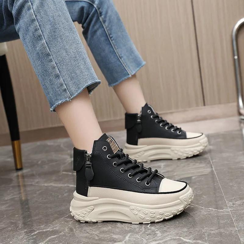 High-top Shoes Women's Summer Women's Shoes Round Toe Shoes Increased Thick-soled Casual Sneakers Street Shooting Plus Size Shoes
